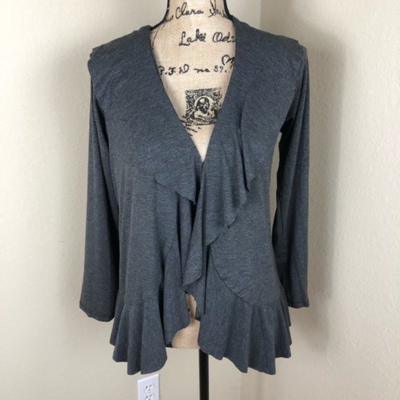 Flirty PInk Sweaters - Flirty Pink Grey Ruffle Knit Cardigan NWT 1X